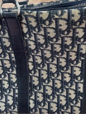 Vintage Christian Dior Monogram Canvas Tote in Black and Cream